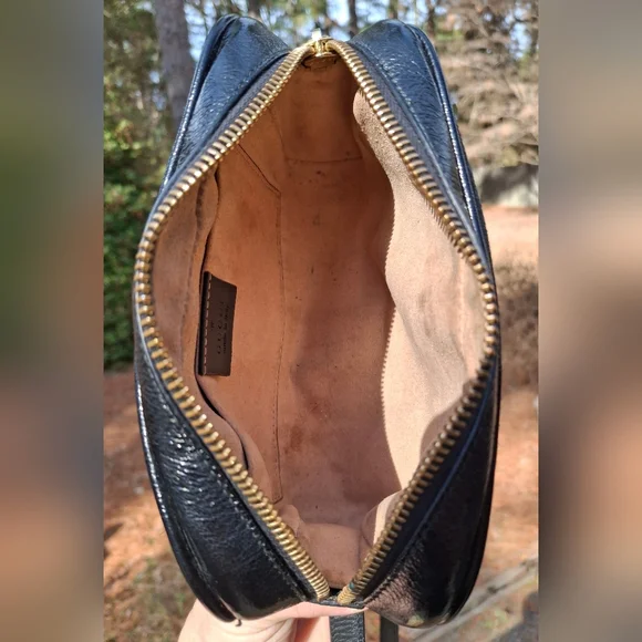 Gucci Black Suede Patent Leather Web Mini Ophidia Shoulder Crossbody Bag